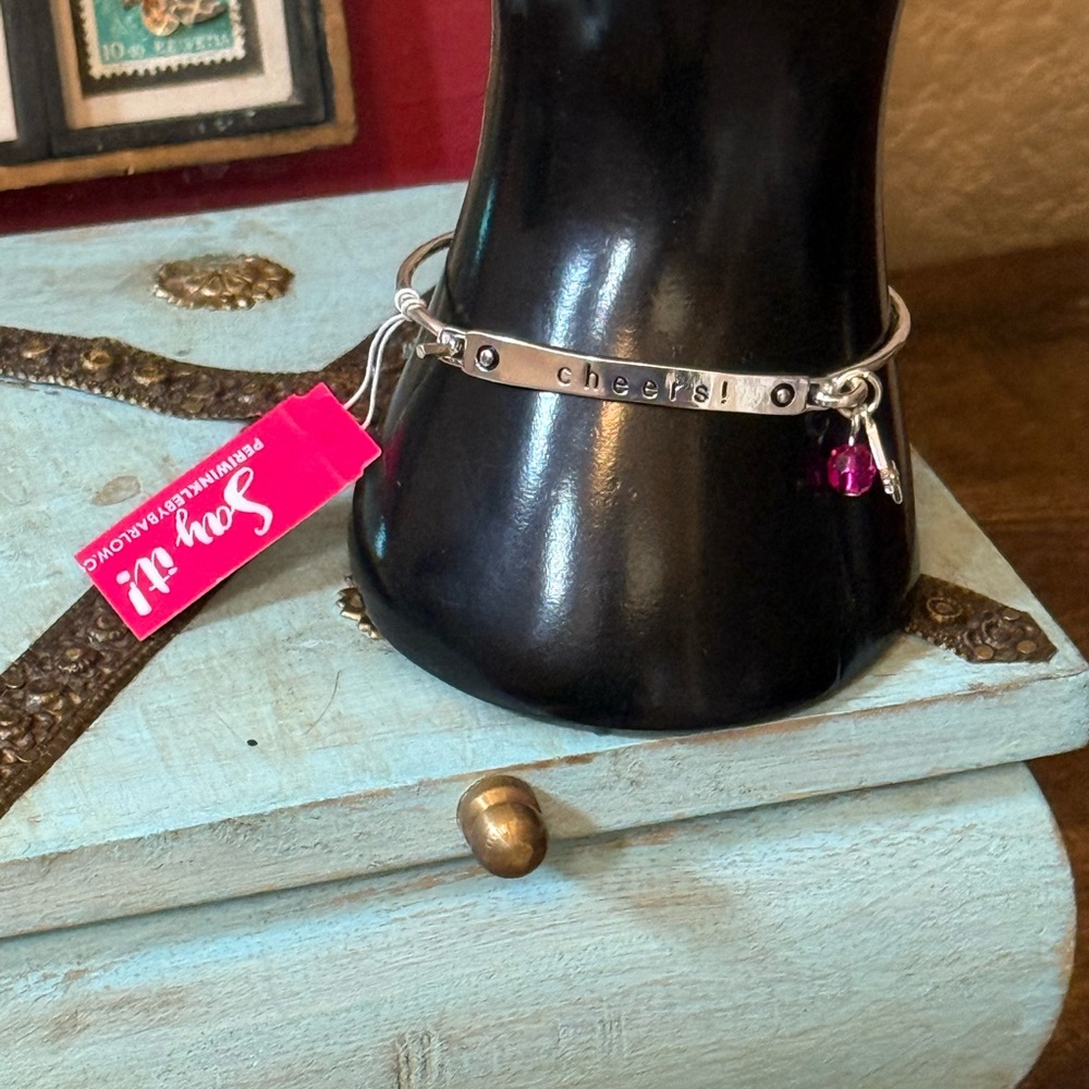 NWT Periwinkle Brand Silver Cheers Bracelet with Pink Martini Charm